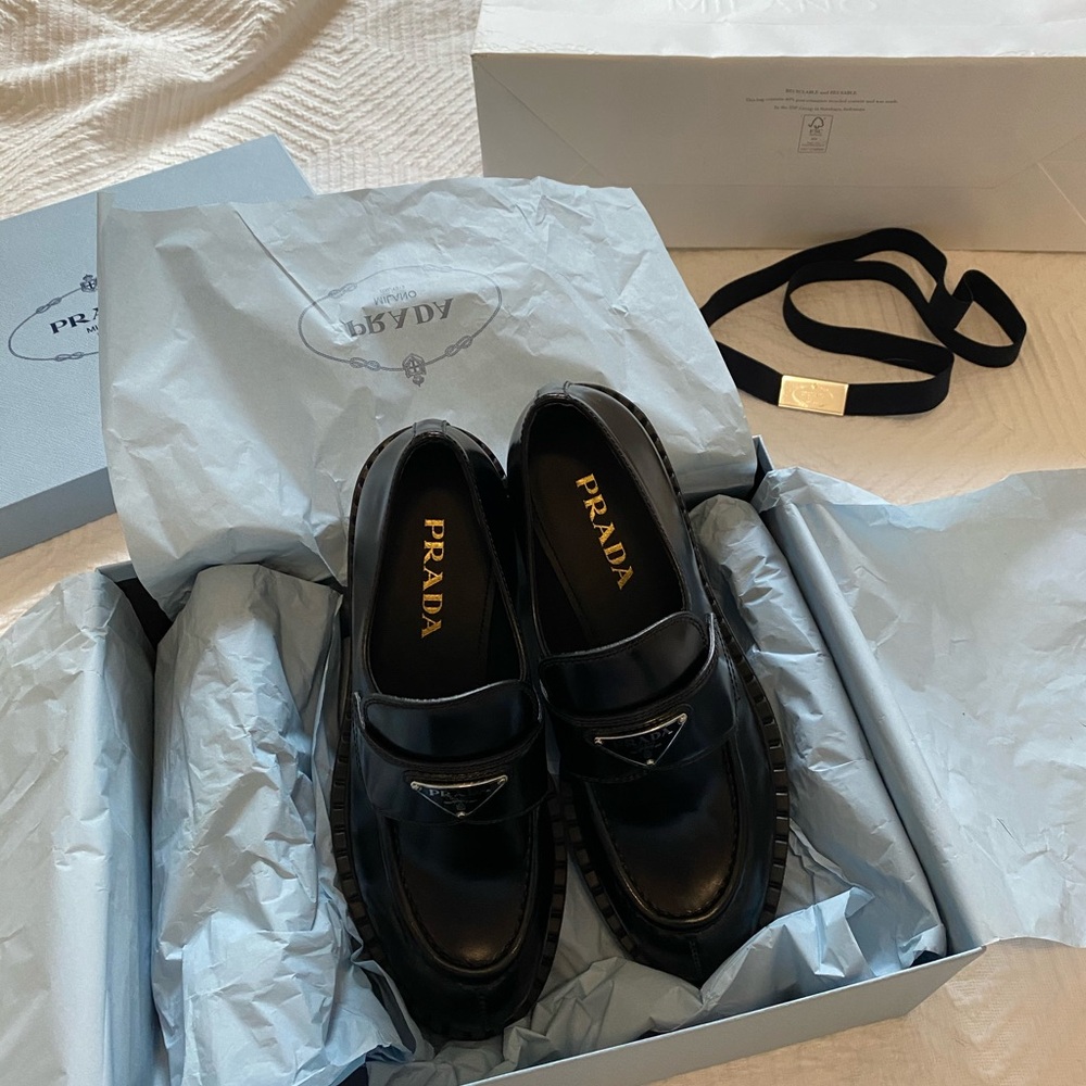 Prada Glossy Black Leather Loafers
